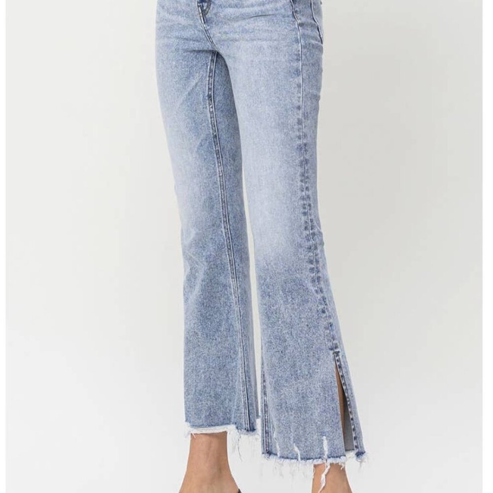 High Rise Side Slit Crop Flare Jeans - Picture 5 of 5